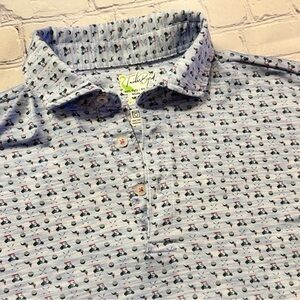 Tailorbyrd Light Blue Embroidered Polo with Golf Cart Pattern
